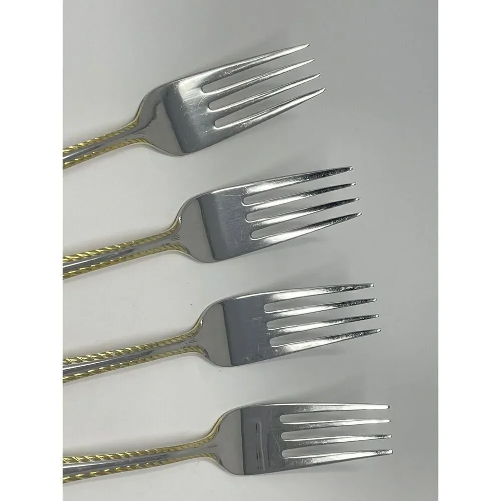 Oneida GOLDEN BELMONT Stainless Rope Edge Gold Accent Salad Forks 7” Set Of 4